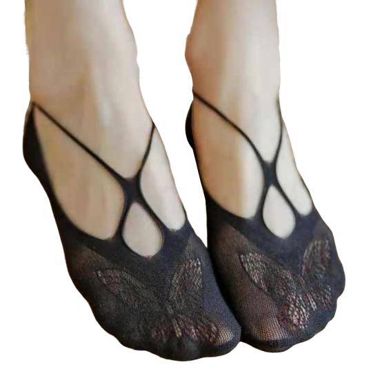 Calzini da donna invisibili in pizzo a taglio basso, calzini corti estivi per yoga con tallone antiscivolo