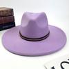 Hot autumn and winter new European and American style monochrome men's and women's belt hats simple woolen flat brim big edge jazz hats