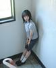 Mihebeu Check Puff Short Sleeve Blouse Gray