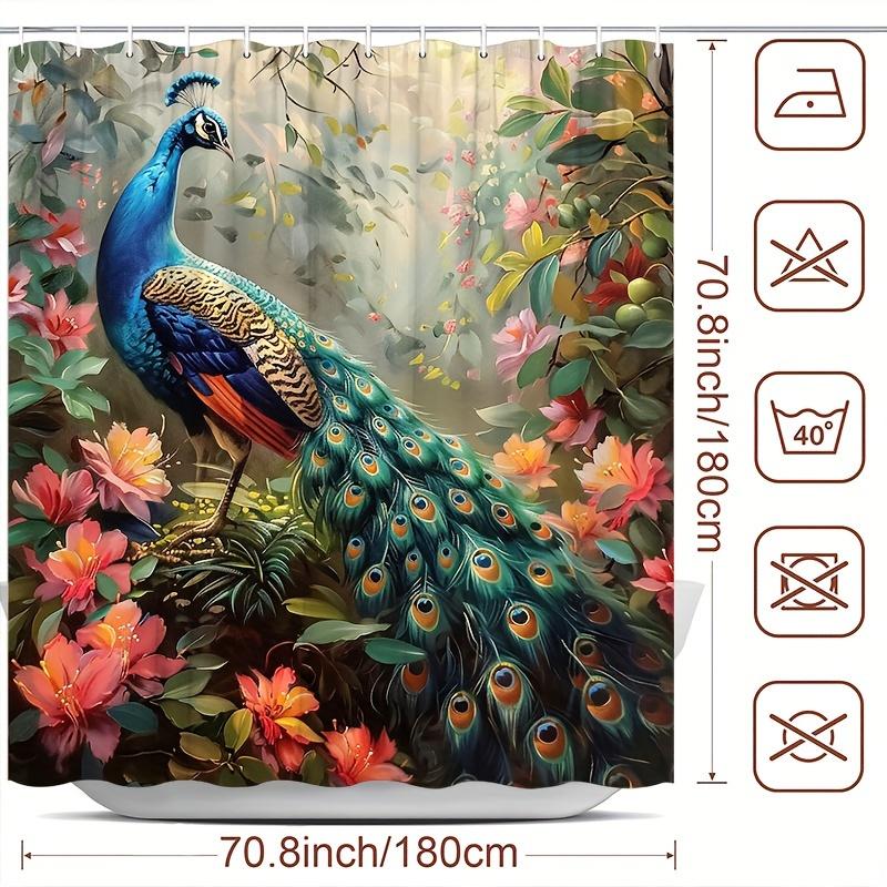 Decorative Tropical Peacock Floral Jungle Print Waterproof Luxury Shower Curtain for Modern Bathroom Decor Use