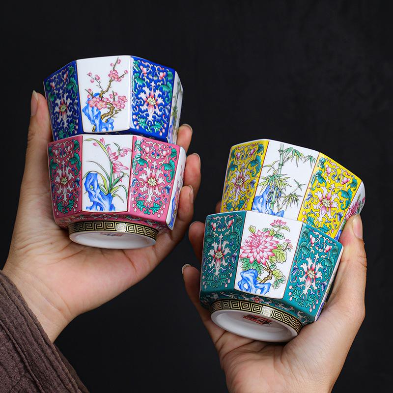 Enamel Master Eight Directions Tasting Personal Single Cup Hand-painted Gold Kung Fu Tea Set Gift