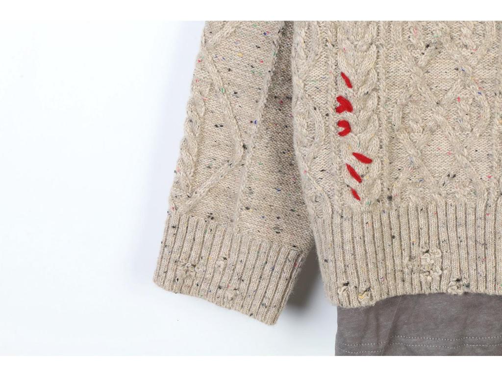 Korean Style Color Block Cartoon Patchwork Loose Long Sleeve Knit Sweater for Women