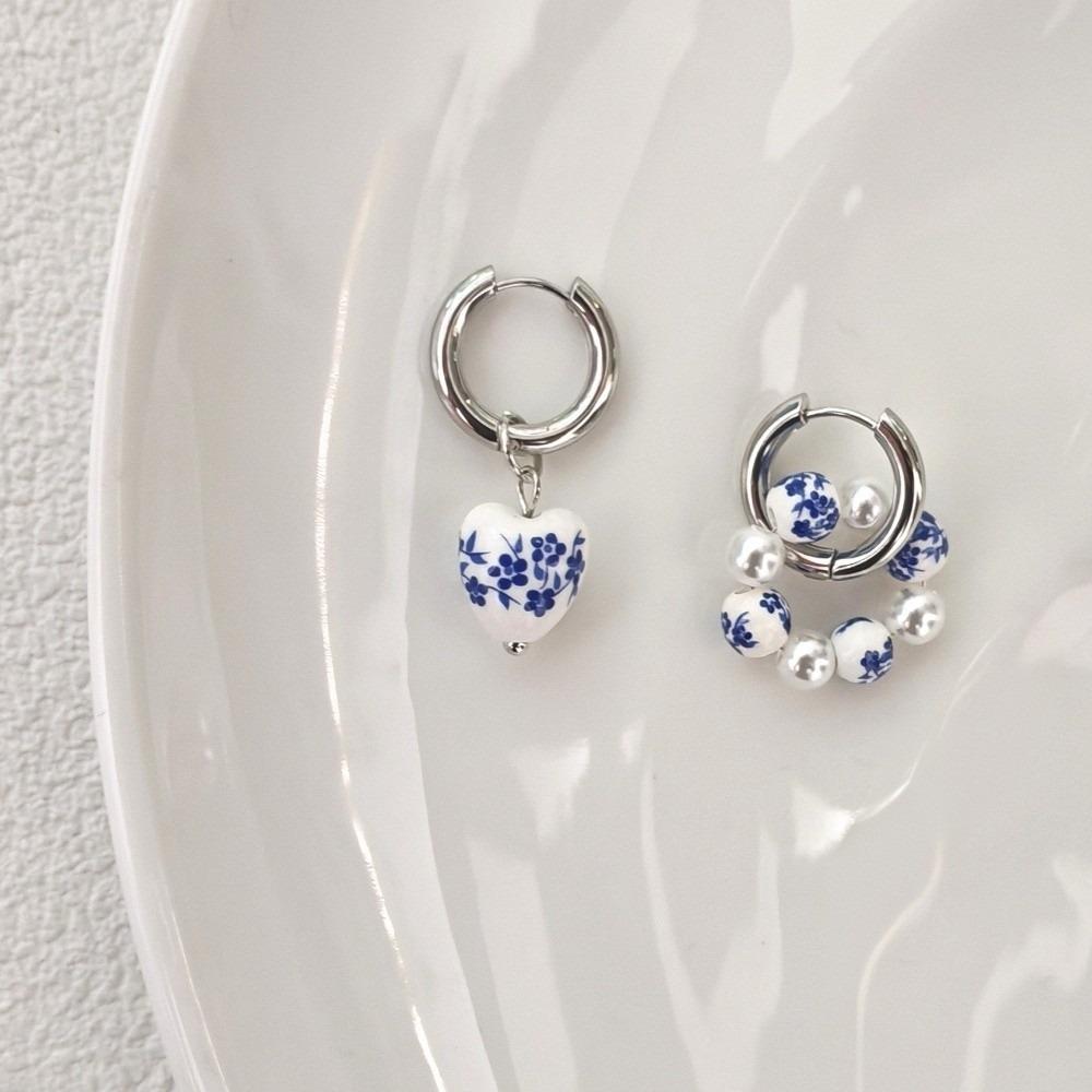 Heart Dangle Earrings Imitation Ceramic Pearls Dangle Earrings Asymmetric Earrings  Women