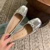 2386-53 autumn new widened large size French silver versatile light mouth bow square heel single shoes women