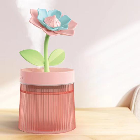 Luftbefeuchter mit großer Kapazität USB Blumenform Doppelspray Geräuscharm Automatische Abschaltung Luftbefeuchter Ätherisches Öl Diffusor mit Licht