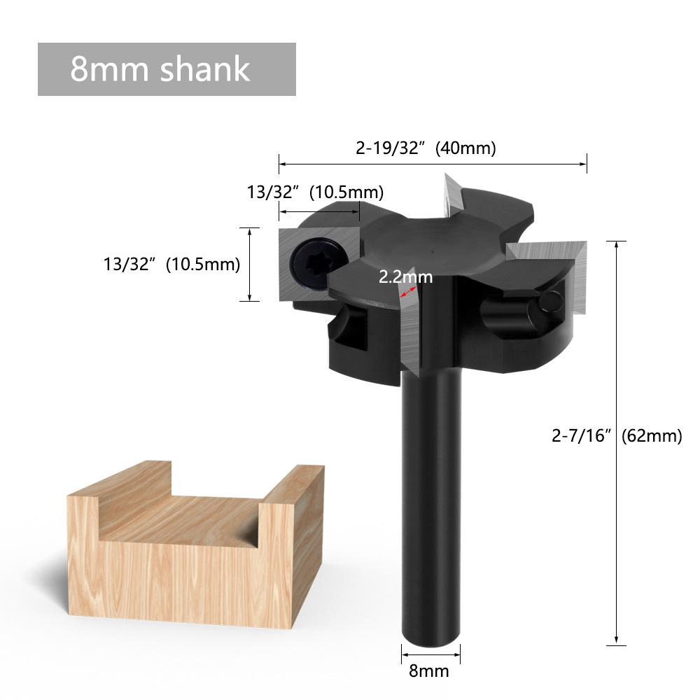 

Набор 8-предметных фрез из вольфрамовой стали с 4 канавками для пазования и фрезерования пазов по дереву.