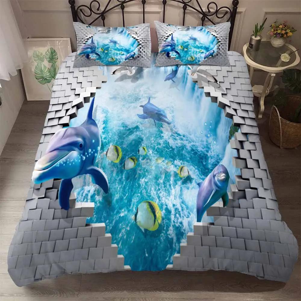 Bedclothes Hot-sale Warm Blue Bedclothes Twin Full Queen King Super King Size Bed Sets 200x200cm Beds Set De Cama 3d