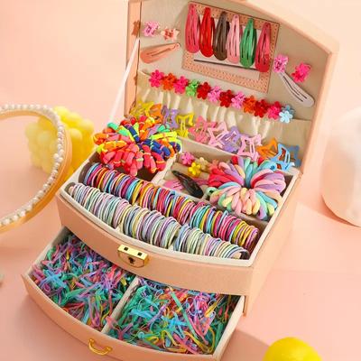 1000 Pieces of Cute and Colorful Hair Accessories Set for Women - Elastic Flowers and Star Shaped Clips, Seamless Ponytail Fixator No Box