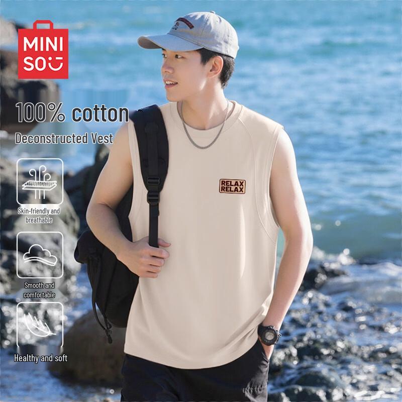 MINISO Men s Heavyweight Cotton Sleeveless T-Shirt L