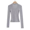 2025 Spring U-Neck Wool Knitwear: Sheer, Slim Fit, Long Sleeve Top