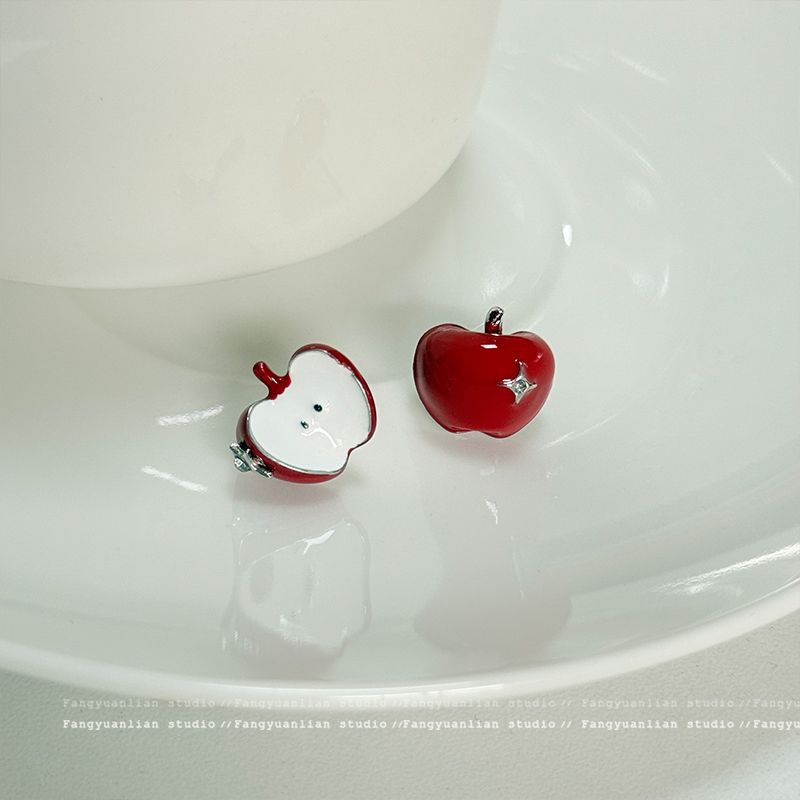 

Apple Sweetheart Cute Red Oil-Spot Glaze Apple Earrings Female Niche Style Design Sense Earrings Elegant Fancy Earrings Red Apple Stud Earrings