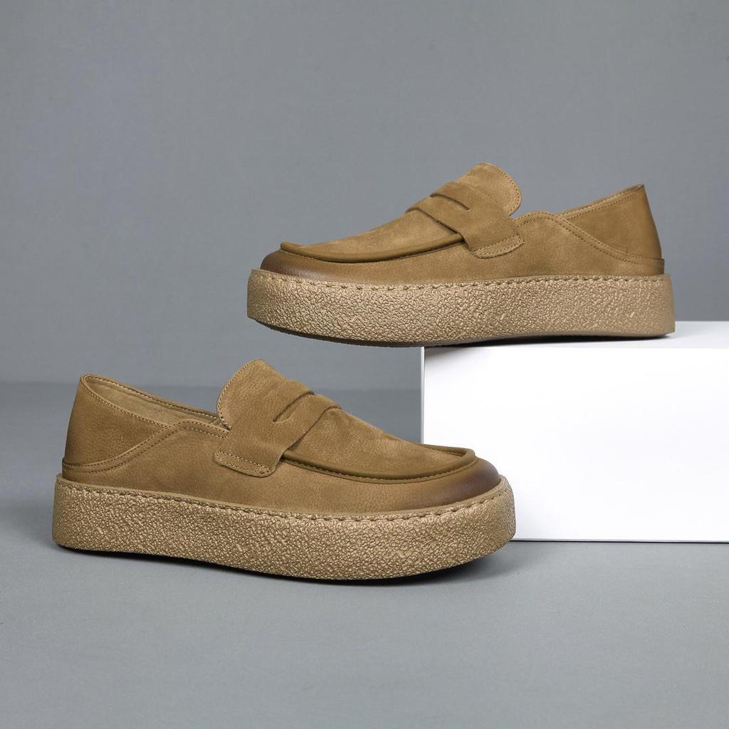 Męskie mokasyny wsuwane ze skóry naturalnej w stylu europejskim 2025 - Skóra bydlęca licowa, Gruba i miękka podeszwa