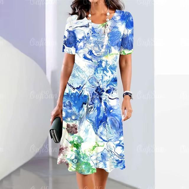 Rochie Midi Elegantă de Damă cu Mânecă Scurtă, Modă, Imprimeu 3D, Mărimi Mari, Îmbrăcăminte de Plajă