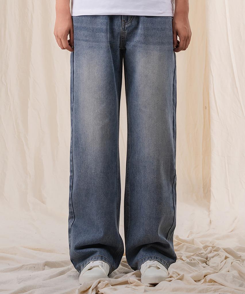 Ellamo (Short/Standard 2-Step Heel +5Cm) Men'S Washed Wide Elastic Denim Pants [Light Blue]