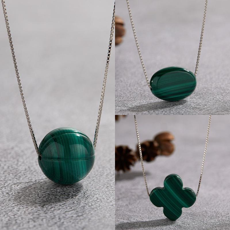 Niche Design S925 Sterling Silver Natural Malachite Colored Treasure Necklace Feminine Simple Temperament Various Pendant Earrings