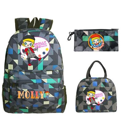 Cute Molly Cartoon Peripheral Casual Backpack Printing Trend Primary and Secondary School Schoolbag Three-piece Set