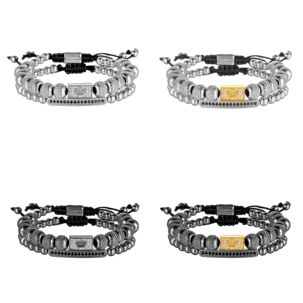 Vintage Crown Men Women Copper Beaded Bracelet With Zircon Stones For Travel Gift