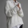 Women Knitting Coat V-Neck Long Sleeve Solid Color Single Breasted Sweater Coat Loose Fit Stretchy Outwear