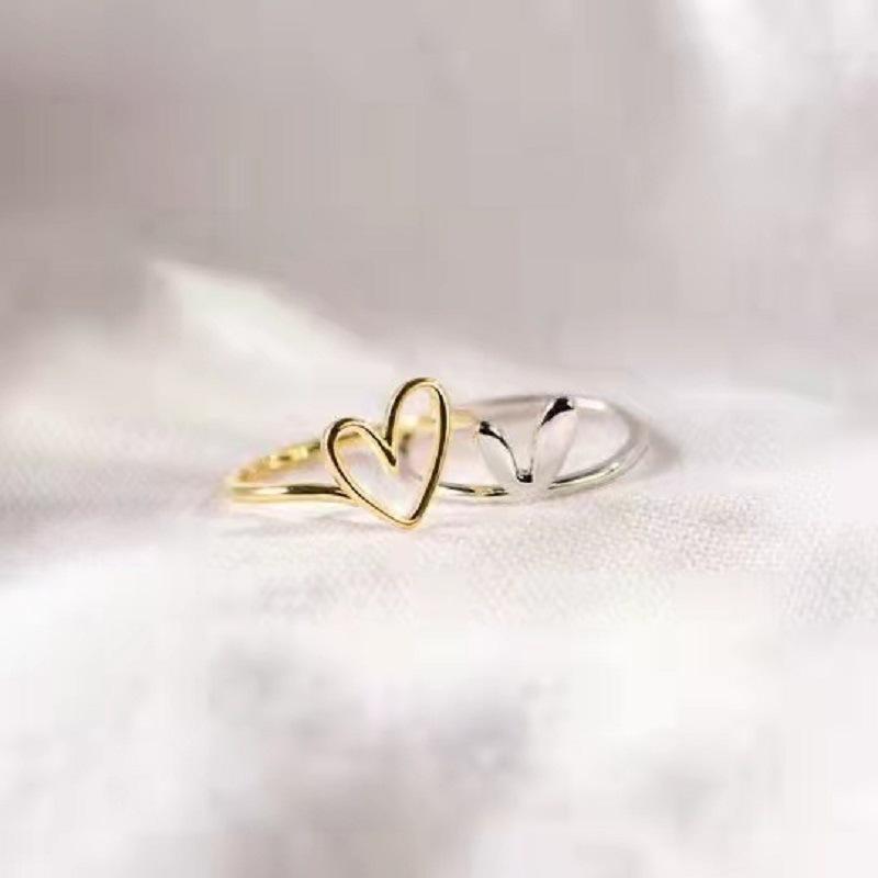New Ttrendy Heart Rings for Women Simple Double Color Heart Ring Wedding Anniversary Gift