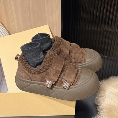 נעלי פלטפורמה שטוחות פרווה נשים נעלי זמש קטיפה חמות כותנה קז'ואל מוקסינים חורף 2025 טרנד מגפי שלג נוחים רדודים זאפטוס מוחר