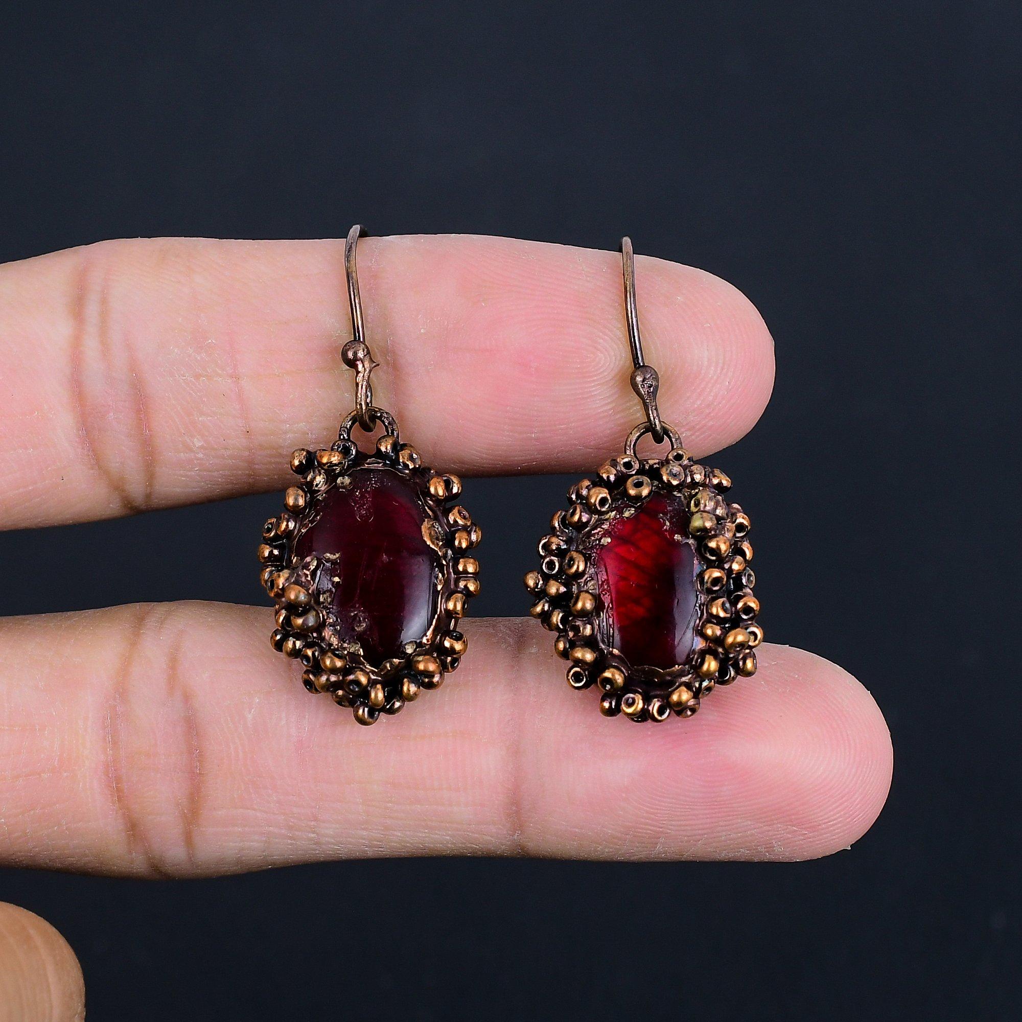 

Красный Лабрадорит В Медной Гальванопластике, Серьги с Натуральными Камнями Ручной Работы, Ювелирные Изделия, Подарки для Жены, Абсолютно Новые Серьги 2.55 Inches