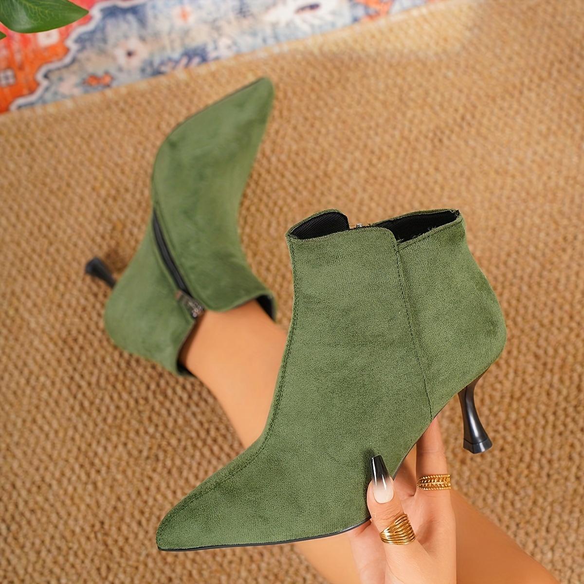 

Retro Elegant Velvet Women s Fashion Short Boots - All-match Pointed Thin Heel Side Pull New Size 38 зелений