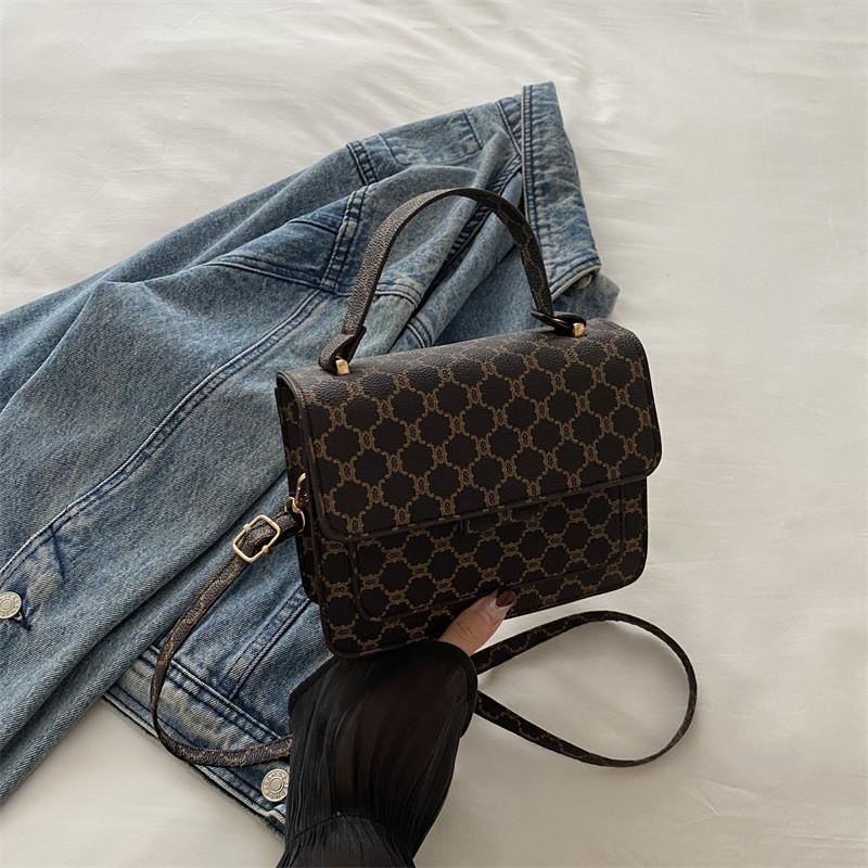 Modern Chic Square Handbag Luxurious Plaid Design Trendy Crossbody Bag For Women коричневый