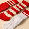 Festive Red Striped Toe-Separating Five-Toe Mid-Calf Socks for Couples