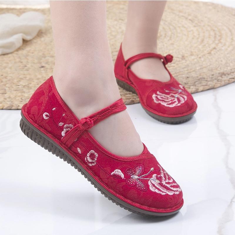 New spring cloth shoes women's fashion Hanfu flat-soled handmade embroidered shoes middle-aged mother soft-soled shoes