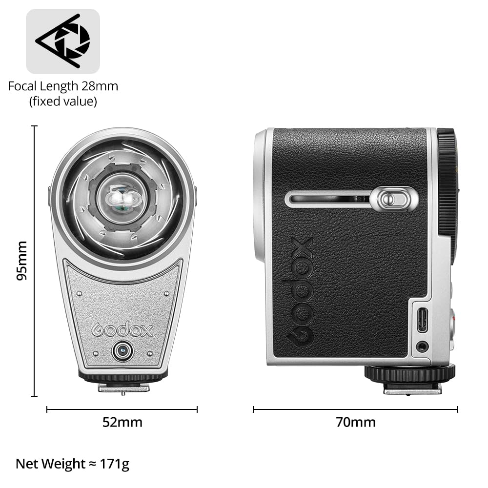 Godox Lux Cadet Retro Camera GN10 with 7 Levels of Flash Optical CCT for and Olympus Cameras Flash, Power, S1/S2 Control, 6200K±300K Sony, Fuji,