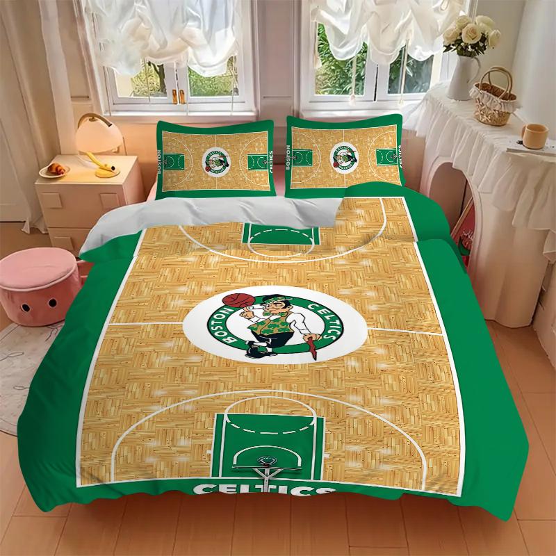 3Pcs Boston Celtics Court Bedding Set Soft Fabric Duvet Cover Pillowcases Home Christmas Xmas Halloween Gift 1 Duvet Cover 2 Pillowcase N1142
