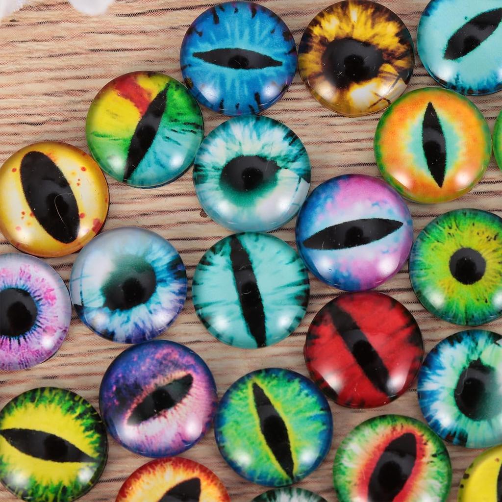 Yeux de Poupée TEHAUX, Lot de 50 Pièces, Diamètre 12mm, Motifs d'Yeux en Verre pour Yeux de Chat, Dinosaure et Animaux, Pièces d'Accessoires Faits Main, Décorations DIY, Poupée
