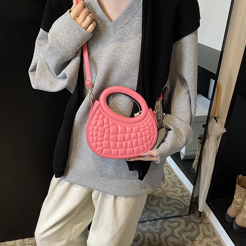 Stylish Vintage Handheld Bag For Women Trendy Casual Crossbody Purse New Moon Shape In Black Yellow Pink White