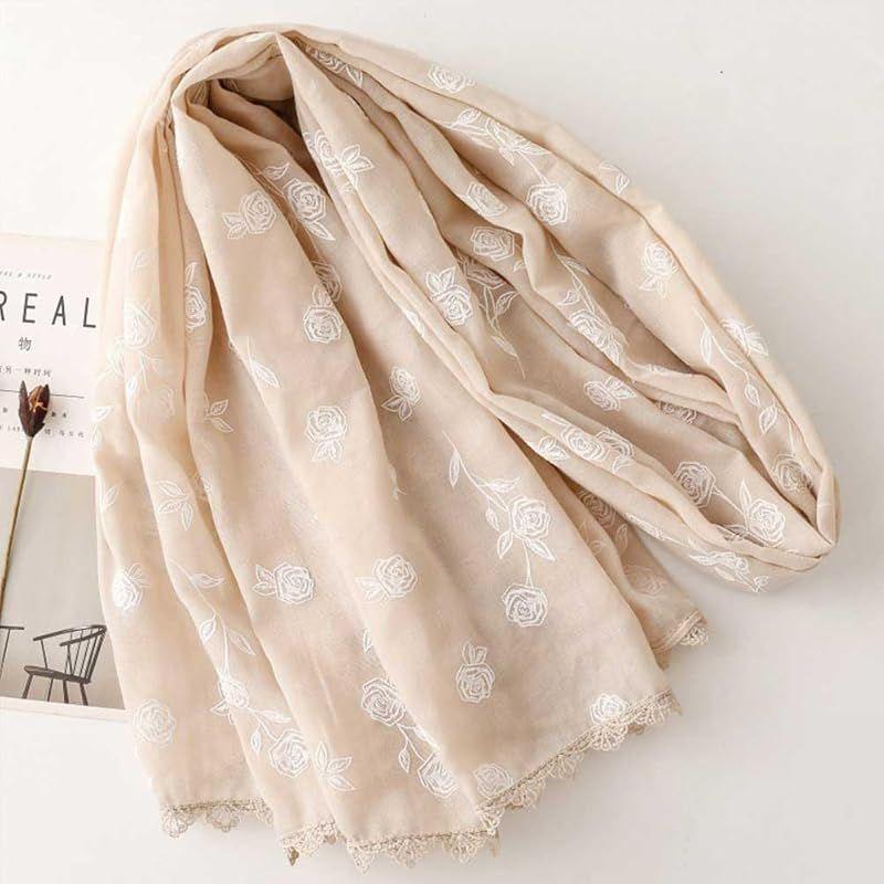 Used FASELE Stole Muffler Scarf Large Thin Lightweight Floral Soft Cotton Linen Style Spring Summer Autumn Winter UV Cut Air Conditioning Protection