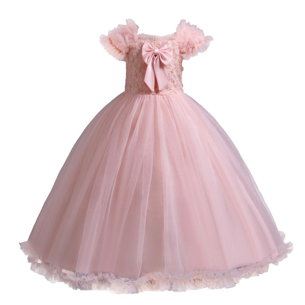 Girl's Purple Short-sleeve Princess Tutu Dress Piano Catwalk Costume Flower Girl Outfit Breathable Mesh Formal Wear