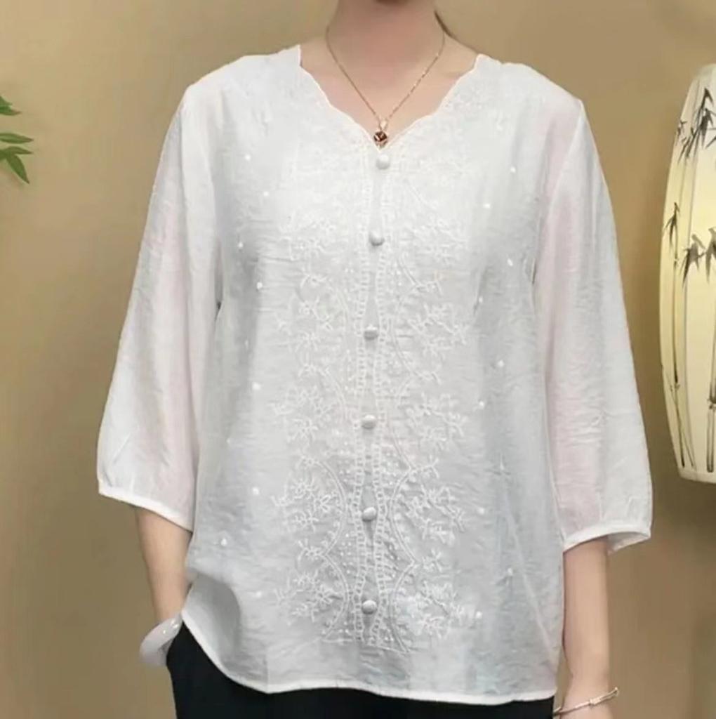 Elegant Summer Cotton Linen Ethnic Style Embroidery Vintage Clothes Tops Shirts for Women Clothing Streetwear Casual Fashion