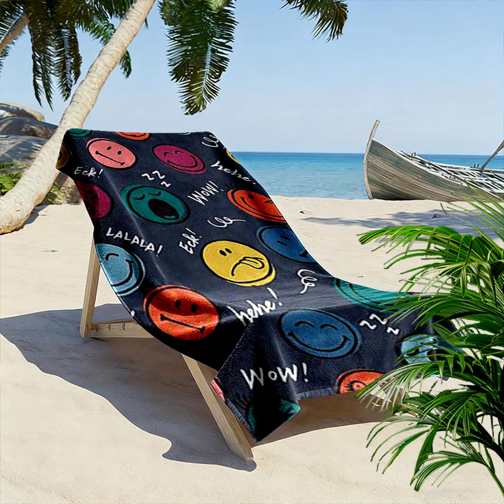Buntes Smiley-Gesichter Muster Strandtuch schnelltrocknend für Reise Outdoor-Sport Joggen Strand und Schwimmen