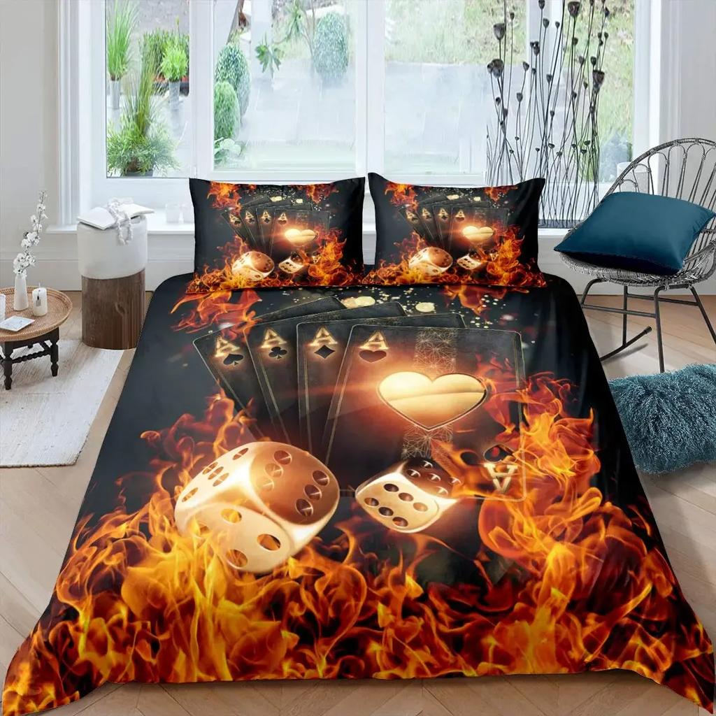 Comforter Poker Queen Modern Card Game Bedding Set Gamer Playing Comforter Gambling Athletics Polyester S