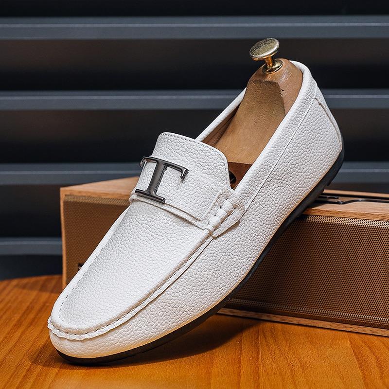 

Men s Business Casual Fashion British Leather Shoes Soft Sole Foot Breathable Doudou Shoes 44 белый
