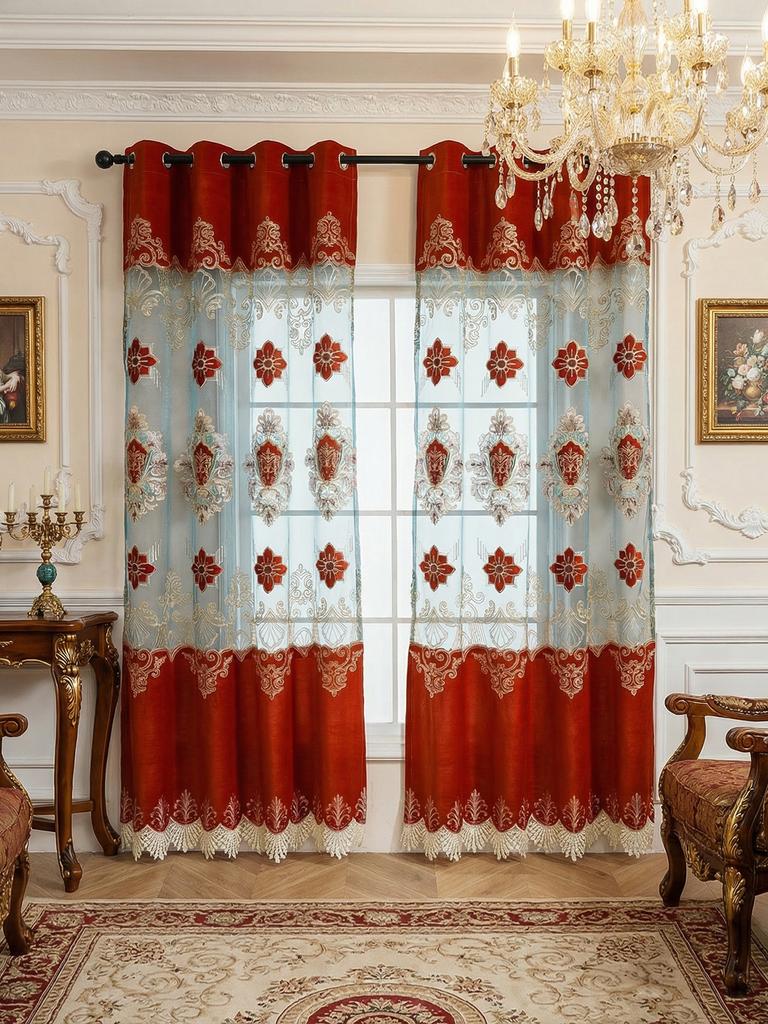 Elegant European Embroidered Floral Curtains High-End Finished Product for Living Room Bedroom Villa Luxury
