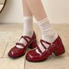 Red French round head light mouth thick high heel single shoes women's summer 2025 new skirt versatile height-increasing Mary Jane shoes