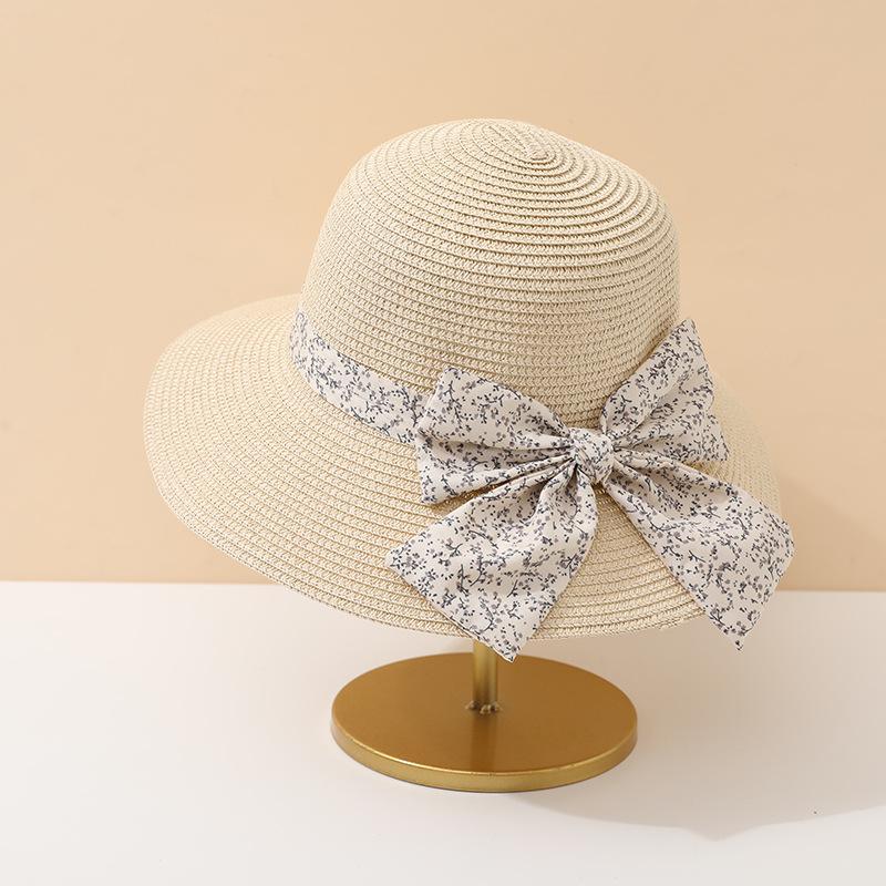 Summer Women's Panama Straw Hat with Butterfly Ribbon Dome Sun Protection Cap for Beach Travel Sunscreen Accessory