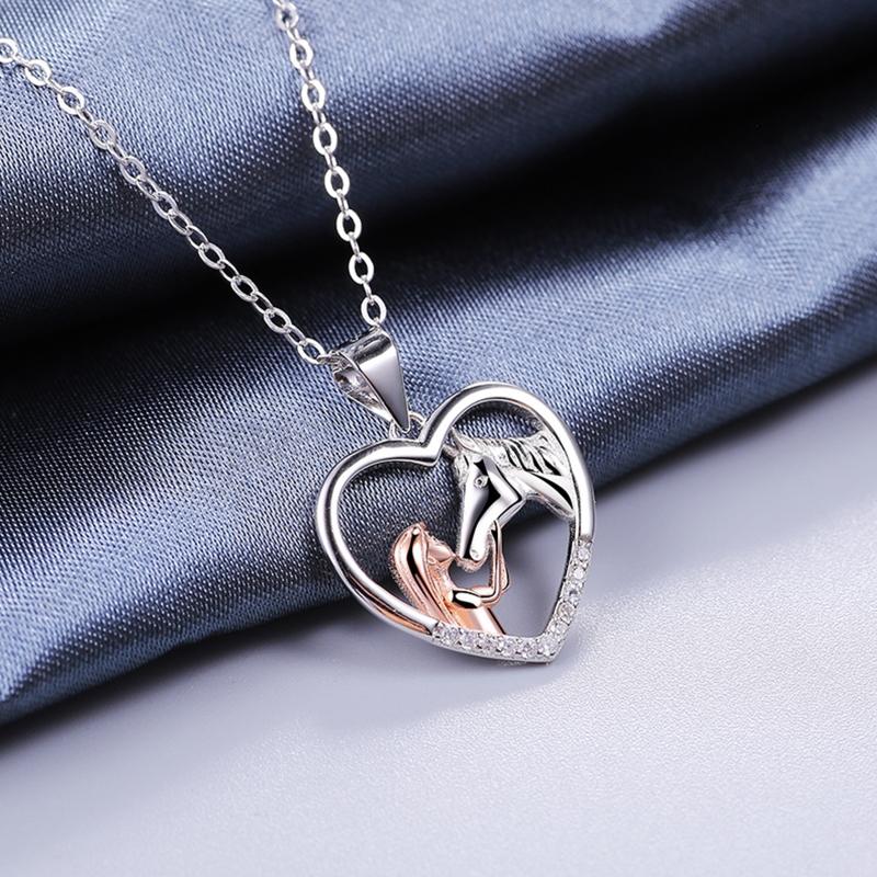 Heart Girls with Horse Pendant Necklaces Rose Gold Charm Necklace Jewellry