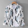 Summer Men's New Splicing Square Collar Button Pocket Printed Trendy Minimalist Casual Loose Fashion Long Sleeve Shirts
