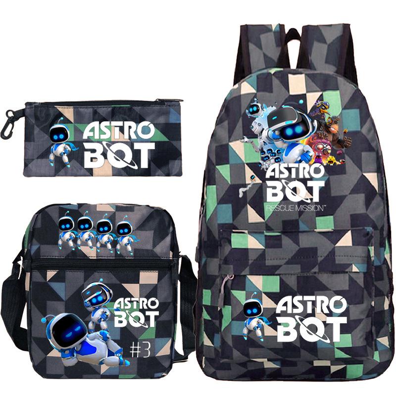 Astro Bot Printed Fashion Children's Backpack Cross-border Large-capacity Primary and Secondary School Student Casual Schoolbag Set
