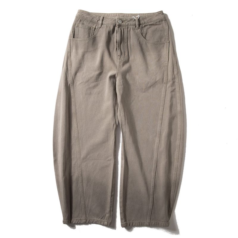 American-Style Men s Autumn Heavy-Duty Washed Pure Cotton Casual Wide-Leg Pants Tie-Dye Vintage Trendy Banana Jeans Military Green M