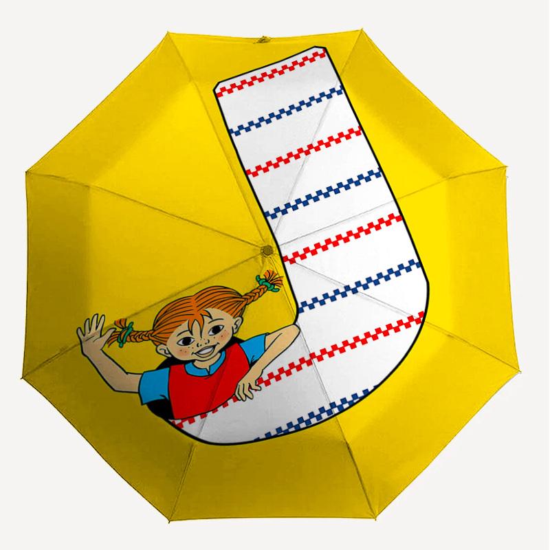 1PC Pippi Longstocking Umbrella-8-Rib Reinforced, Automatic Open, Lightweight & Durable, Cute Fashion Accessory for Outdoor-W9299