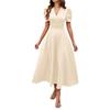 2026 Spring Summer Women's High Waist Solid Color Waist-Cinching Short Sleeve Dress