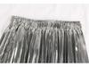 Autumn/Winter 2019 Korean High-Waist Slim Pleated A-Line Skirt with Reflective Metal Details