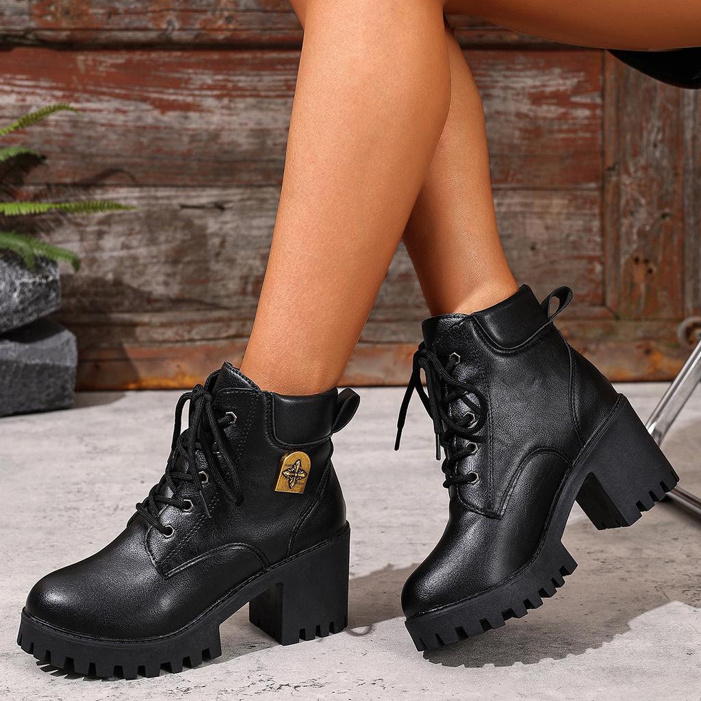 Thick-heeled Martin Boots Women's 2025 Autumn/winter New High-top Platform Platform Plus-size Booties